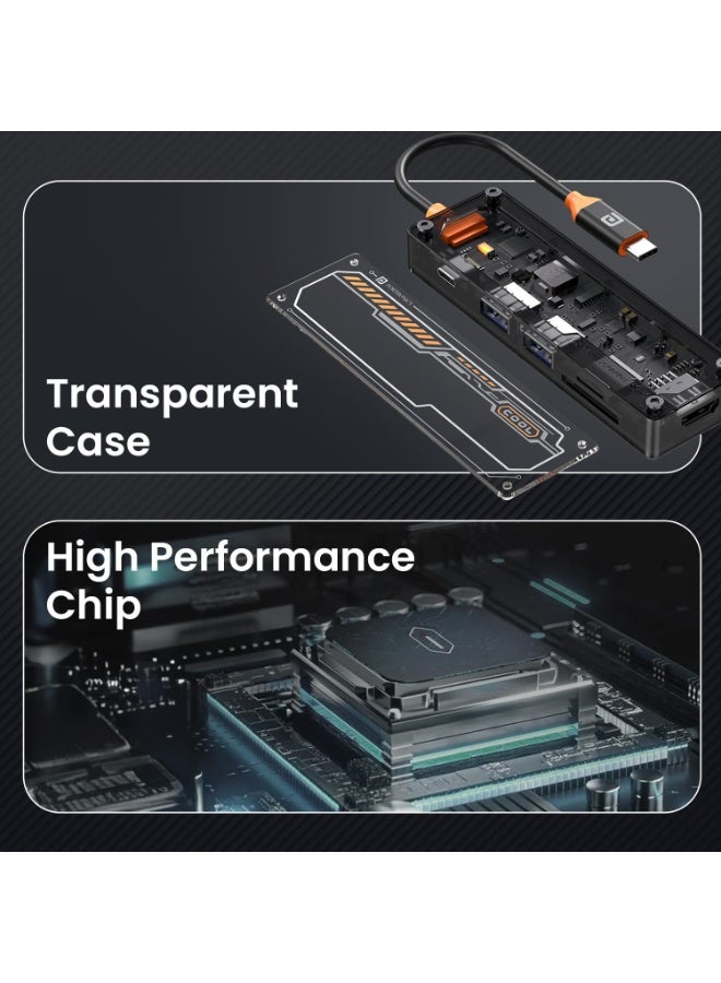 بورترونيكس Portronics MPort View Two 6-in-1 USB Type-C Hub Dock,100 W Type-C PD&Data, USB 3.0 SuperSpeed, USB 2.0,SD and Micro SD, 4K HDMI,Transparent Case for Laptop, PC & More(Black) - Image 5